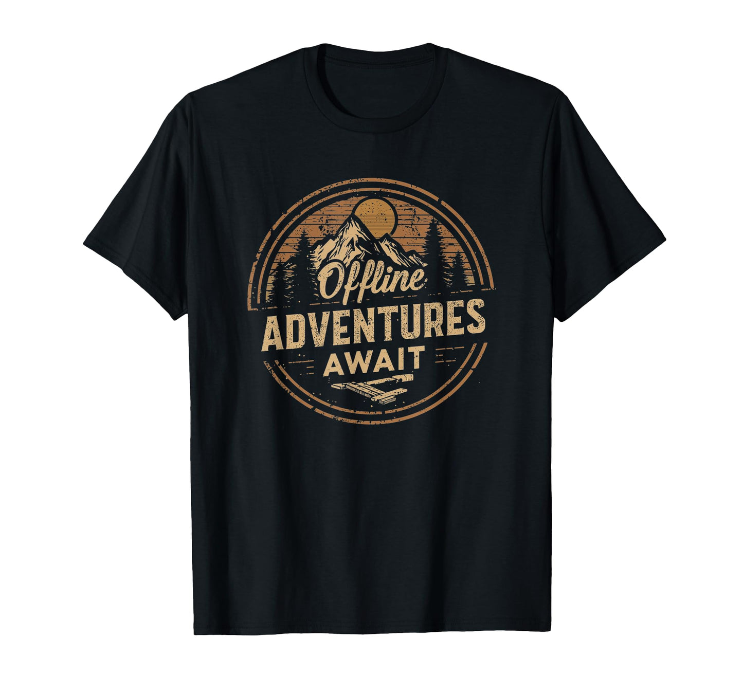 Offline Adventures Await – Retro Mountain Adventure T T-Shirt