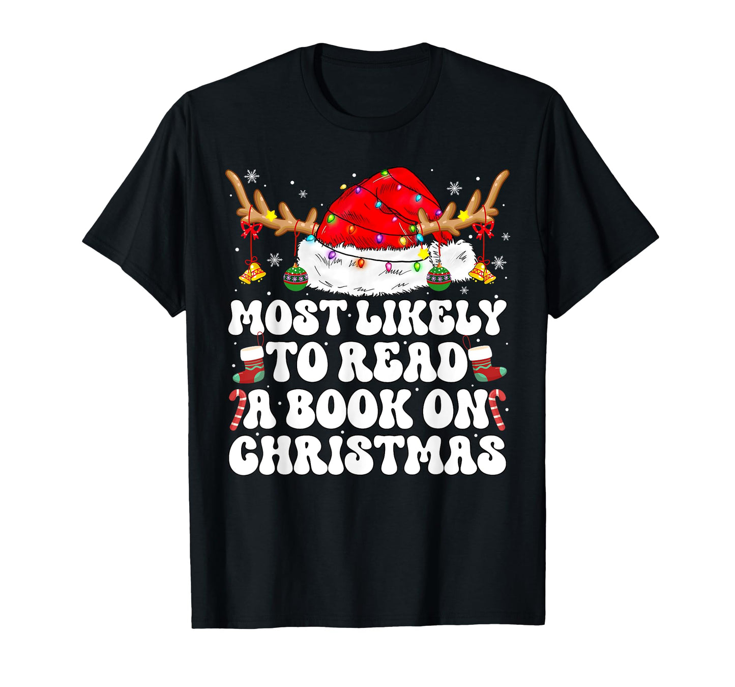 Funny Most Likely to Read A Book On Christmas Family Women T-Shirt