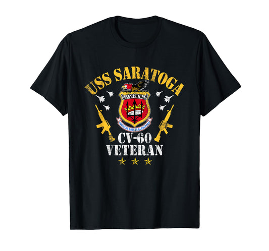 USS Saratoga CV-60 Aircraft Carrier Veteran Flag Vintage Men T-Shirt