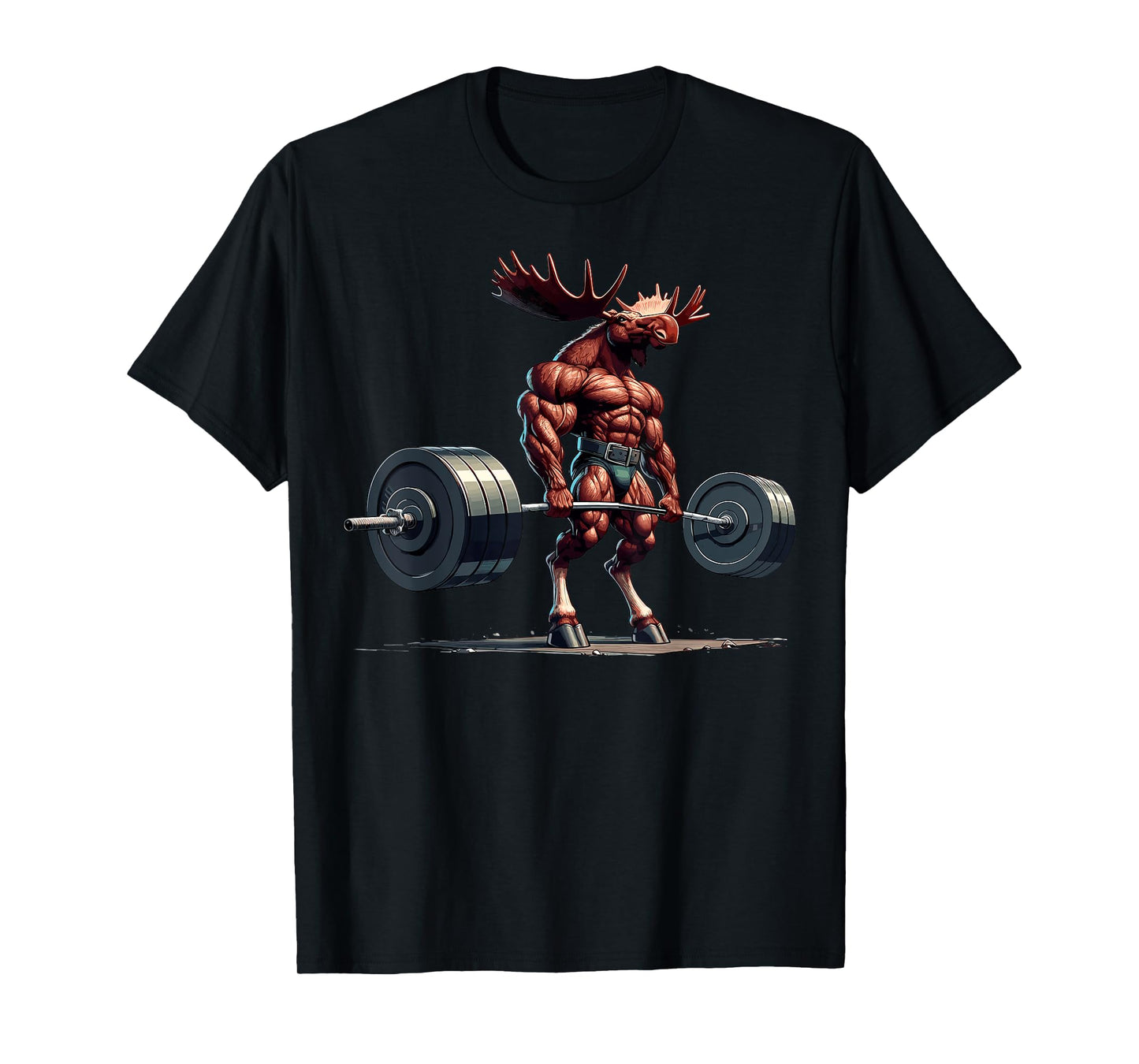 Moose Deadlifting Gym Humour Weightlifting Fitness Workout T-Shirt