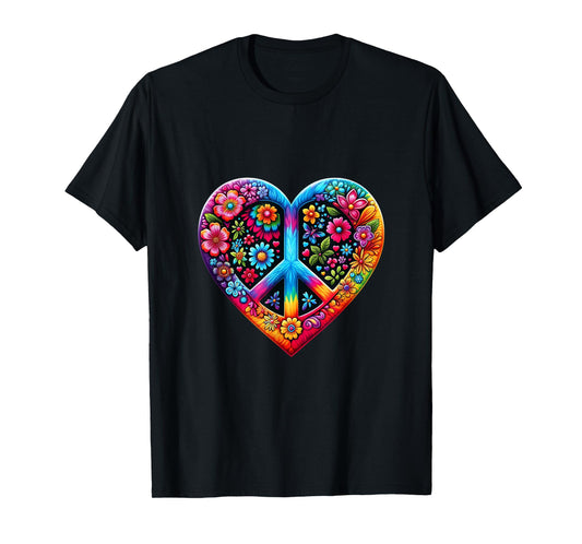 Love Peace Sign 60s 70s Groovy Hippie Flower Vintage Tie Dye T-Shirt