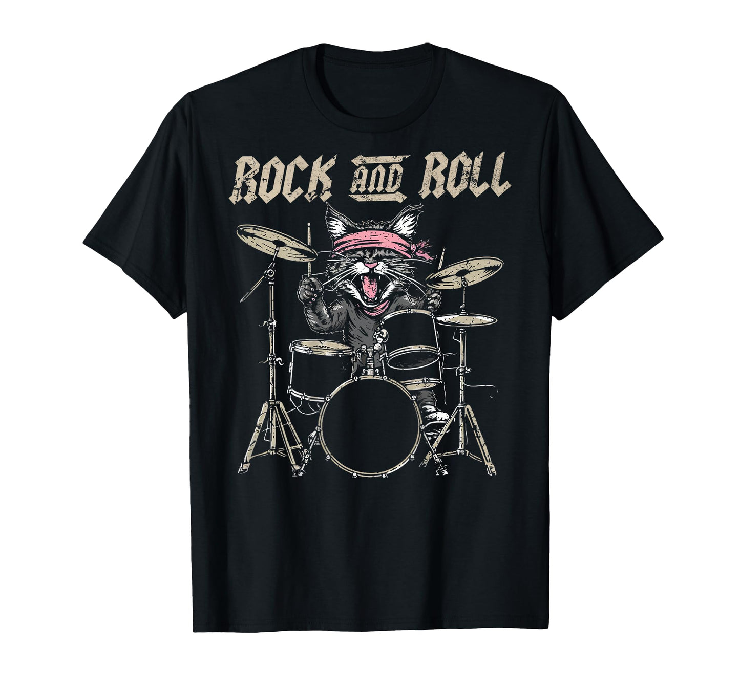 Rock and Roll Cat Drum Vintage ROCK Cat Drummer (ART BACK) T-Shirt for Men Women Kids