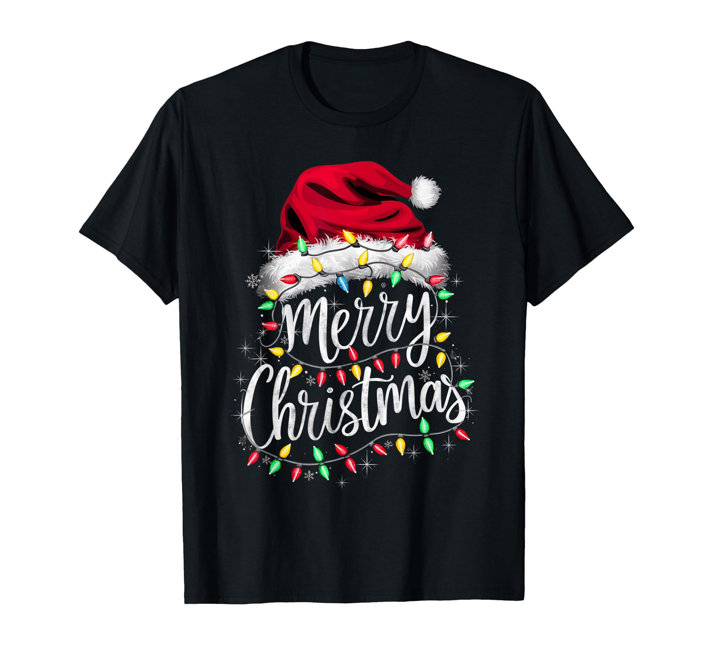 Merry Christmas Lights Red Santa Hat Xmas Family Men Women T-Shirt