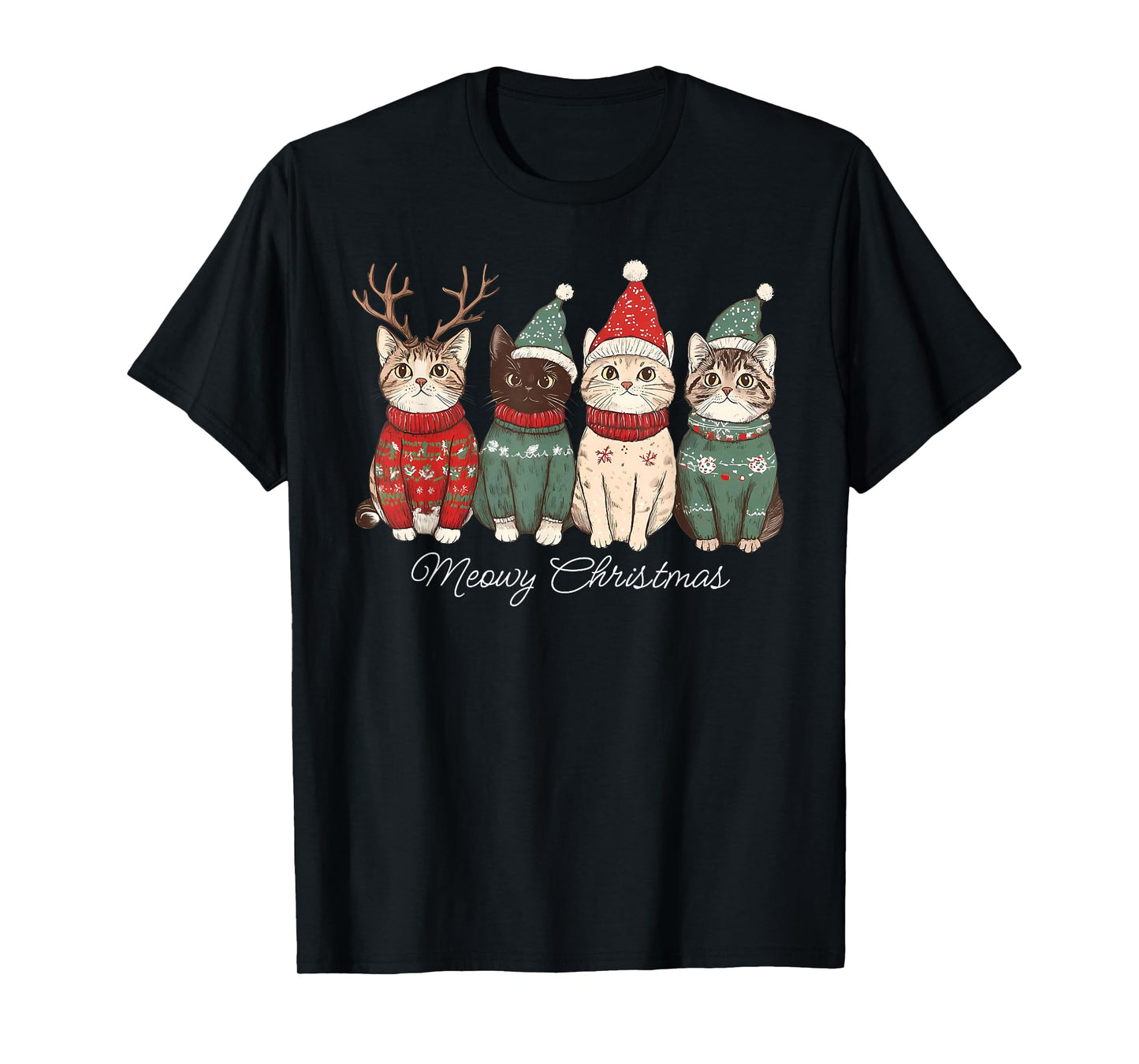 Meowy Christmas Cute Cats Santa Squad Xmas Pajamas Holiday T-Shirt