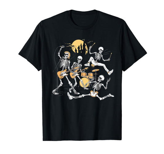 Rock Skeleton Halloween Funny Music Guitar Men Women Kids T-Shirt