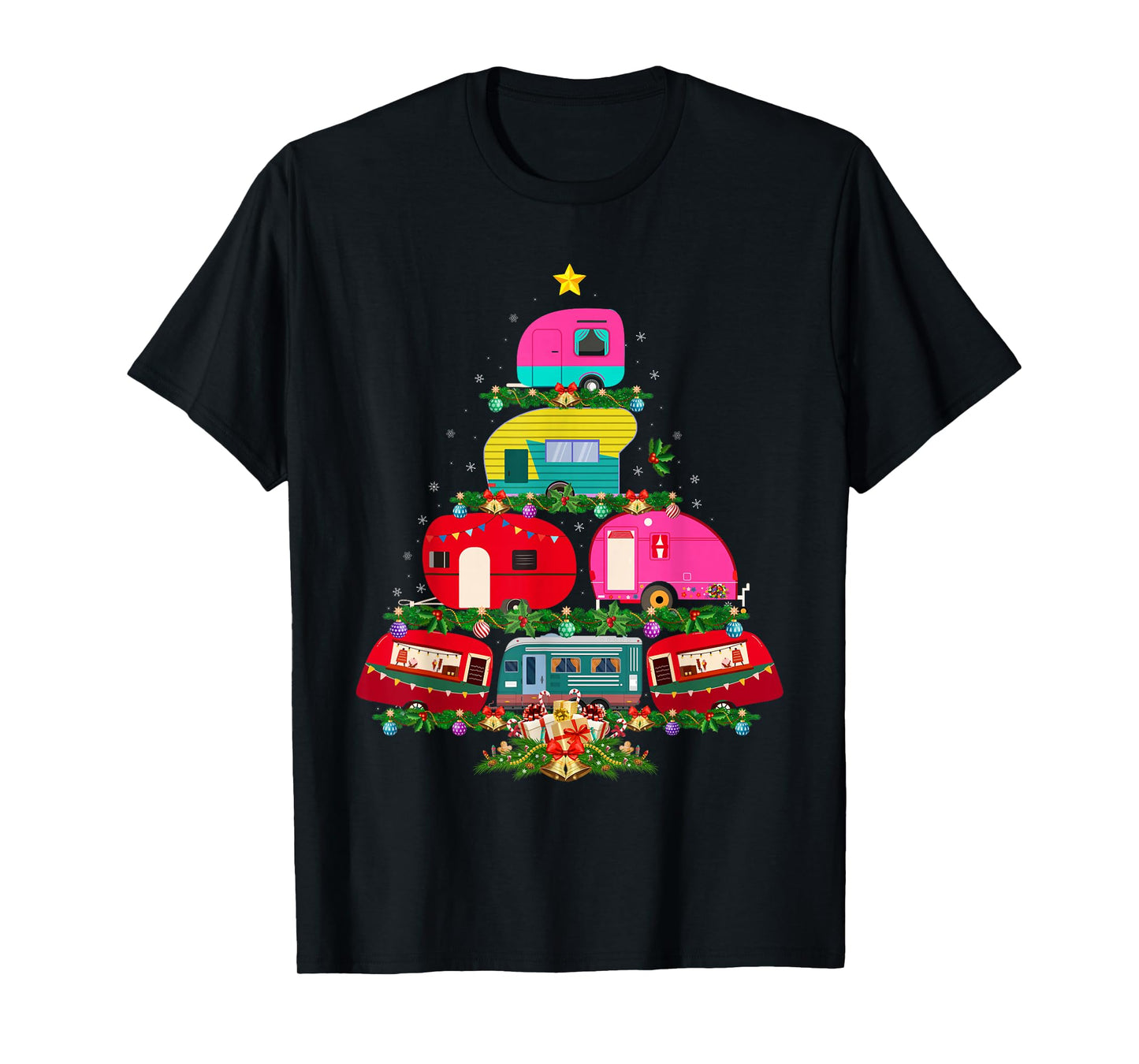 Camping Christmas Tree Lights Funny Outdoors Camping Xmas T-Shirt