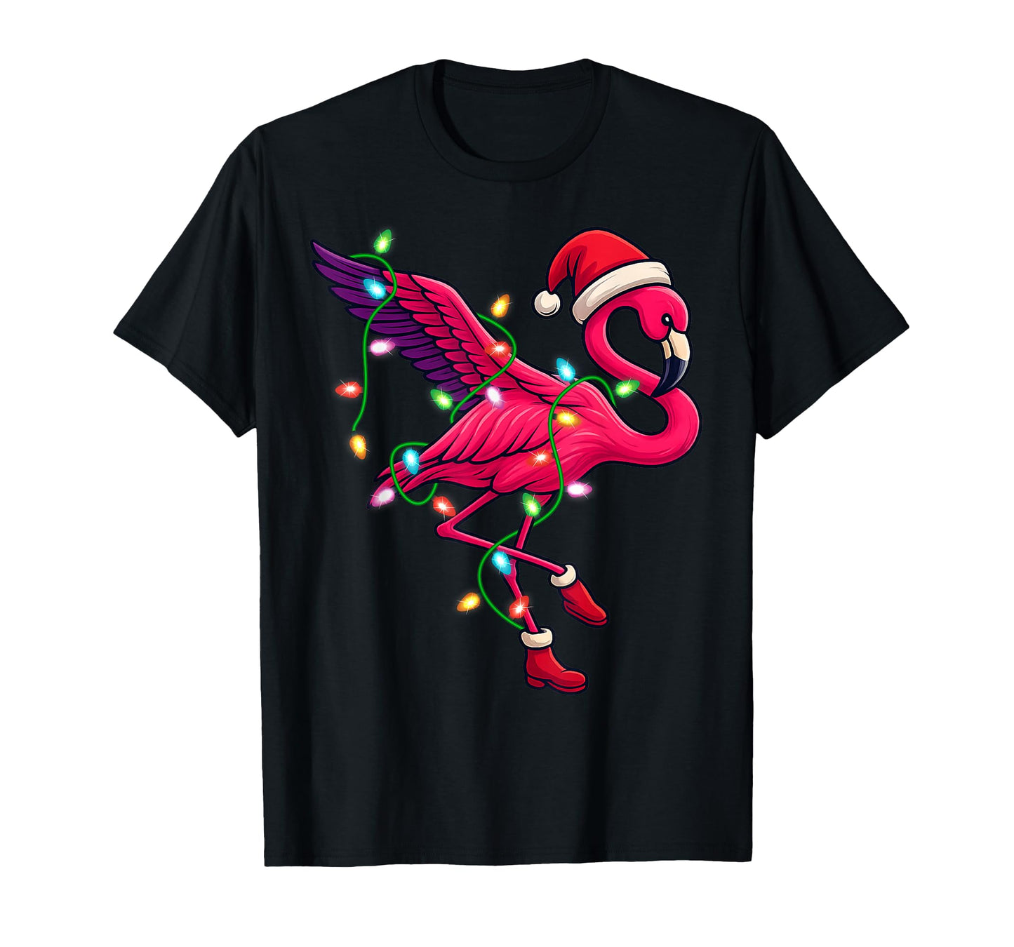 Flamingo Santa Christmas Tree Lighting Xmas Funny Gifts T-Shirt