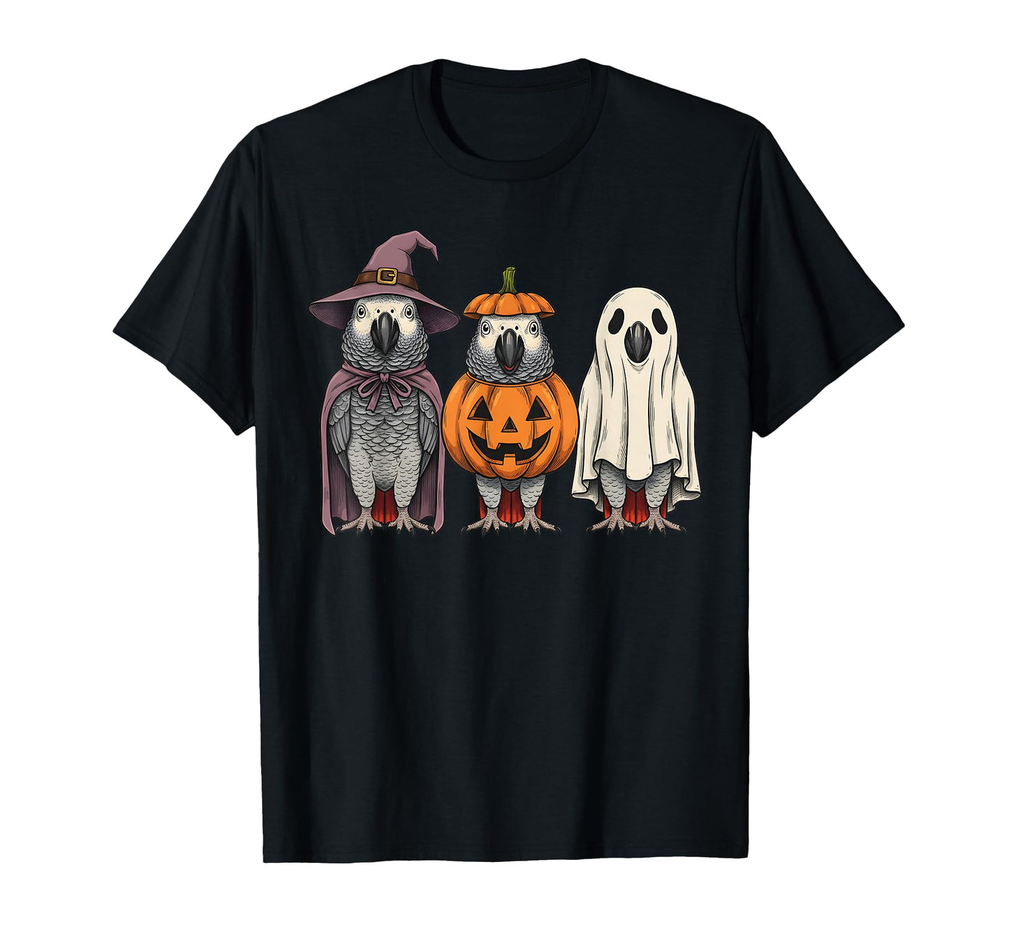 Spooky Ghost African Grey Parrot Lover Pumpkin Halloween T-Shirt