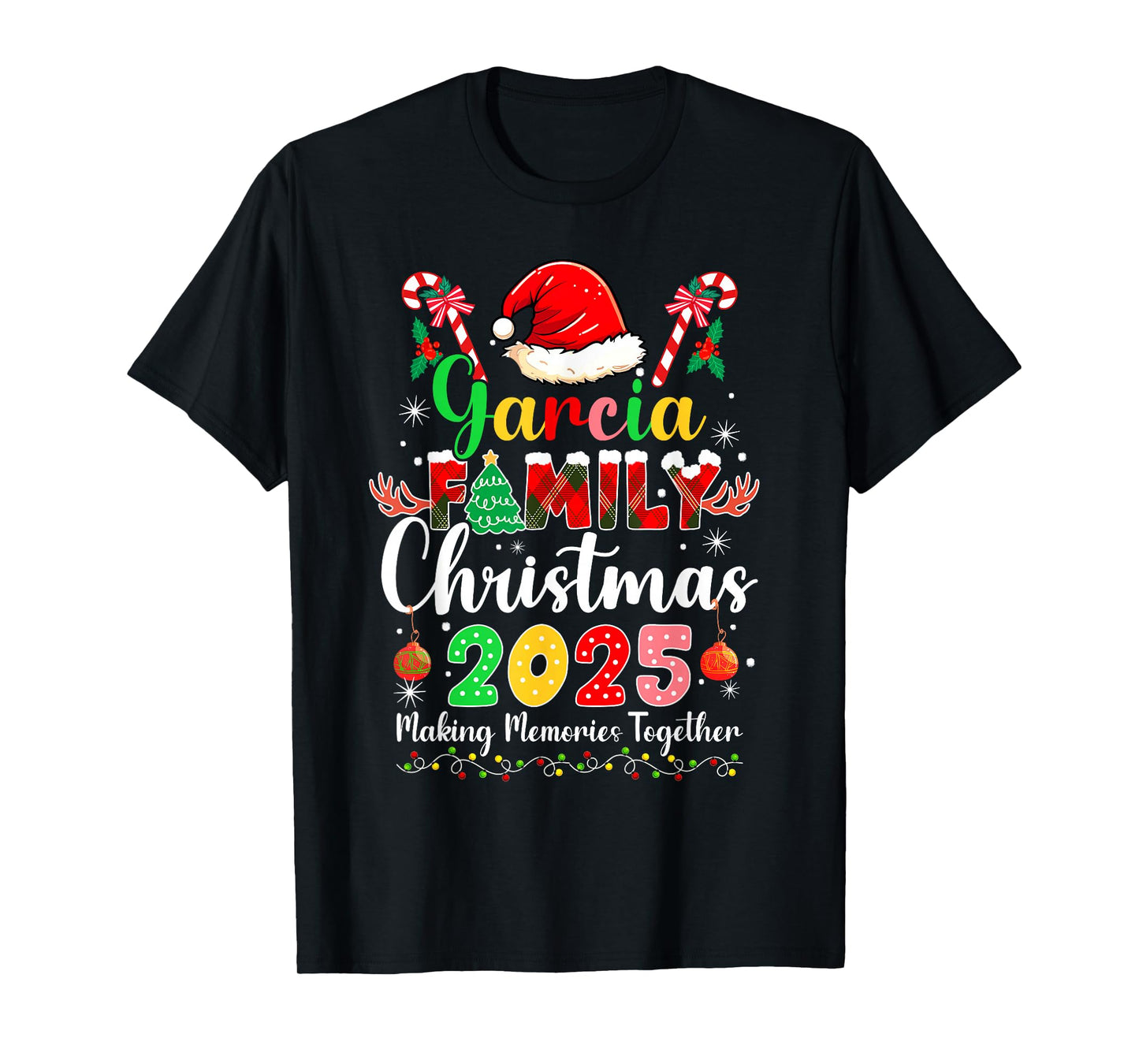 Garcia Family Christmas 2025 Matching Santa Hat Xmas Pjs T-Shirt
