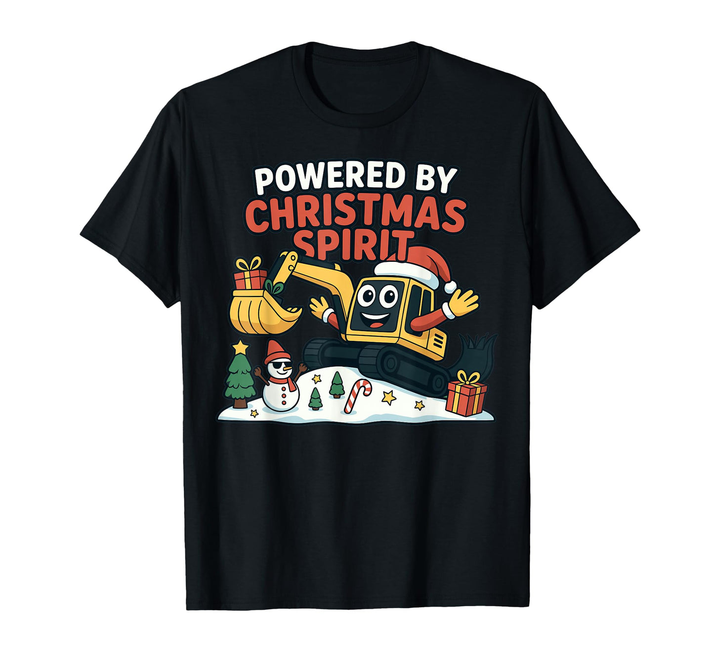 Christmas Excavator Cartoon Powered by Holiday Spirit T-Shirt