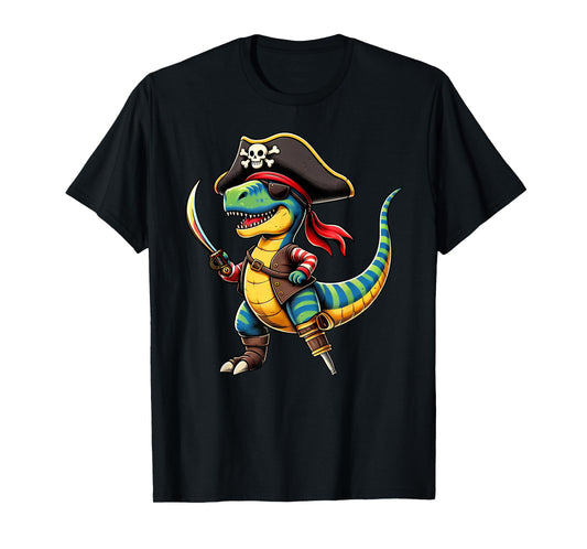 Funny Halloween Boys Kids Toddlers Dinosaur Trex Pirate T-Shirt