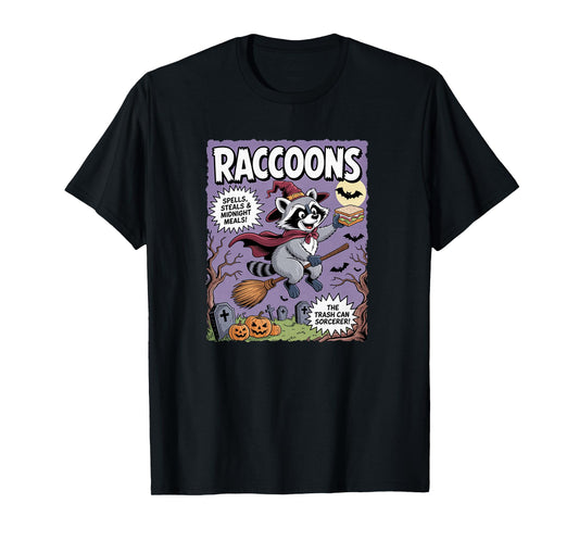 Cute Vintage Raccoon Witch Halloween Funny Trash Panda Comic T-Shirt