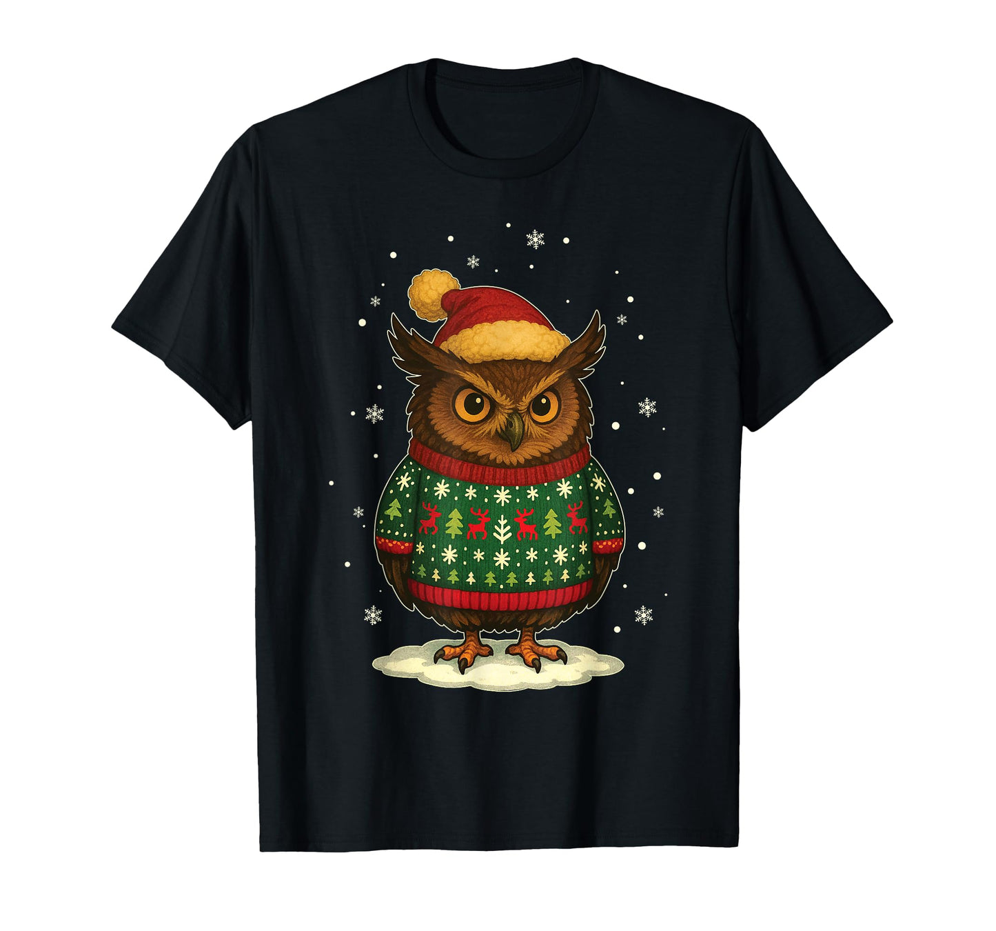Owl Santa Hat Merry Christmas Funny Ugly Christmas T-Shirt