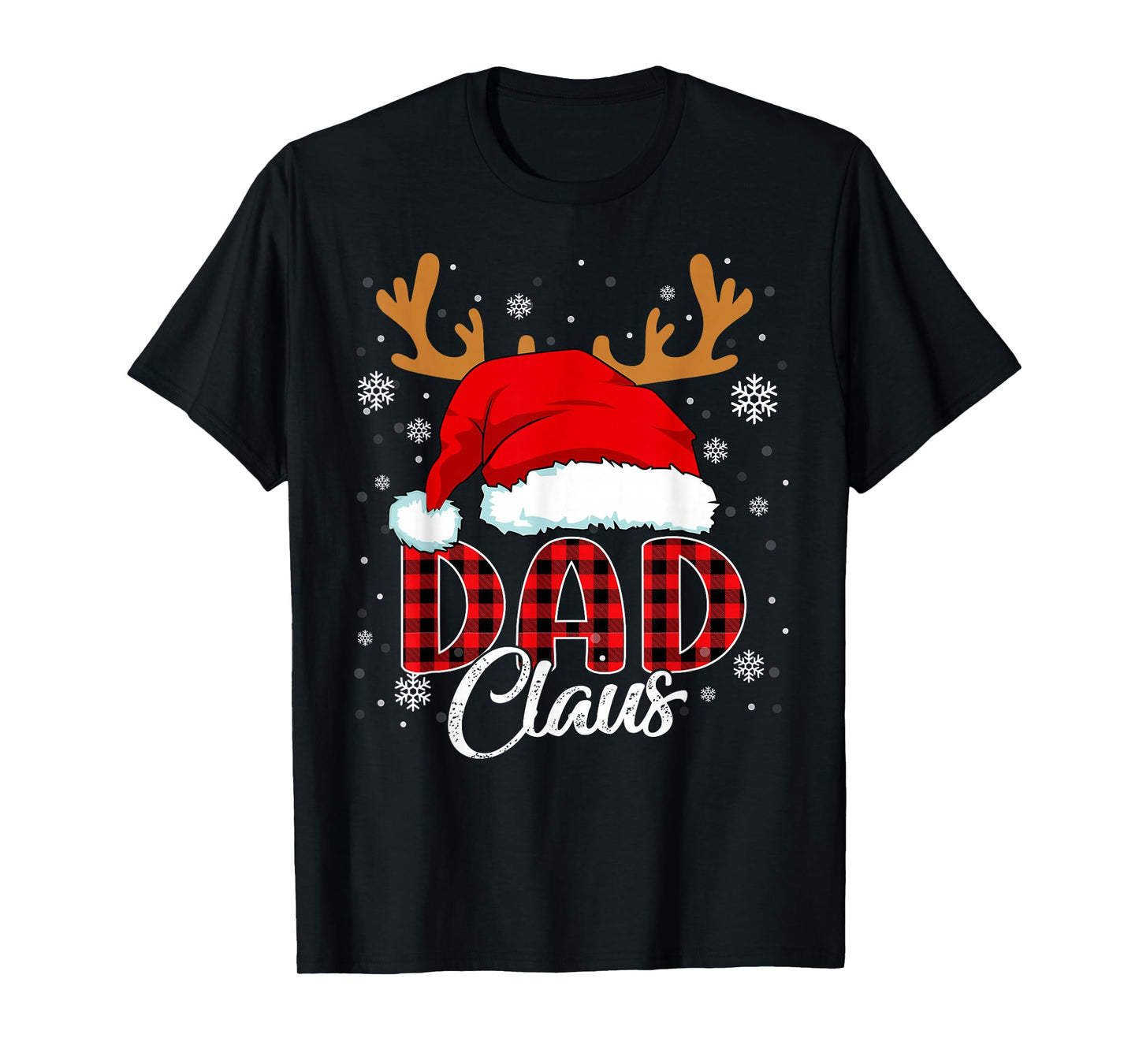 Dad Claus Santa Hat Christmas Red Plaid Matching Family T-Shirt