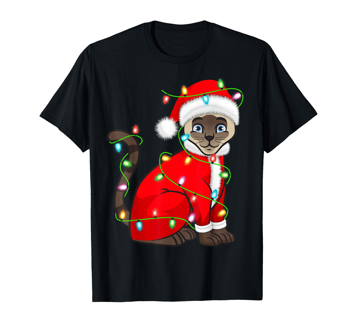 Siamese Cat Christmas Lights Santa Costume Cute Animal Xmas T-Shirt