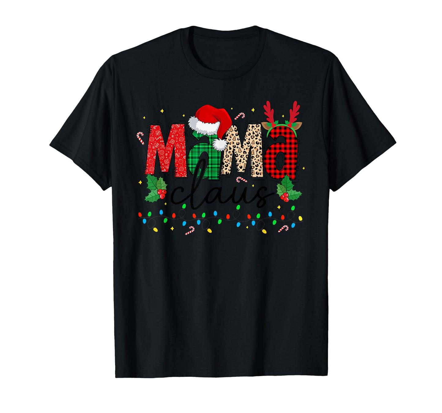 Mama Claus Christmas Santa Hat Reindeer Family Group Pajamas T-Shirt