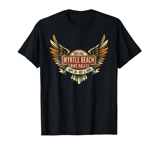 2025 Fall Myrtle Beach Bike Rally with Vintage Art ON Back T-Shirt