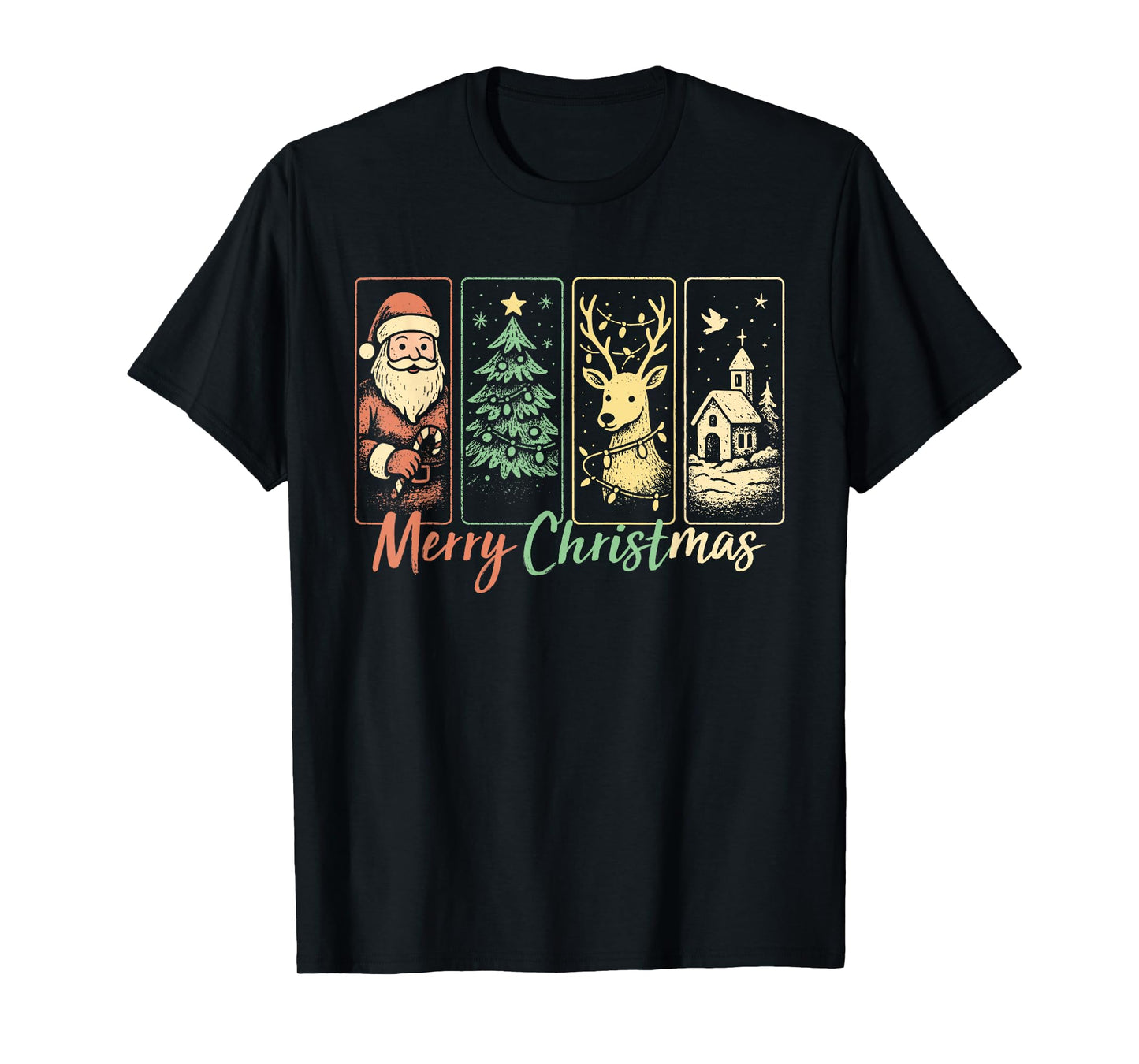 Vintage Merry Christmas Santa Claus Reindeer Family Xmas T-Shirt