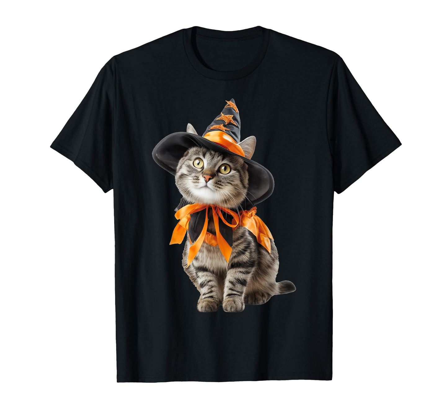 Cat Wearing Witch Wizard Costume Funny Halloween Graphic T-Shirt