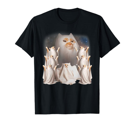 Vintage Ghost Cat Meme Funny Halloween Men Women Kids T-Shirt