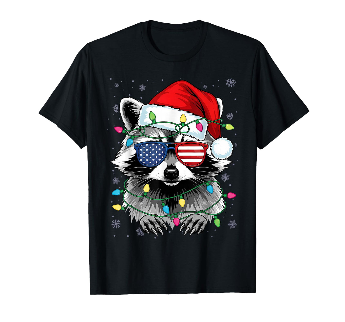Christmas Lights Raccoon Santa Funny Tree T-Shirt