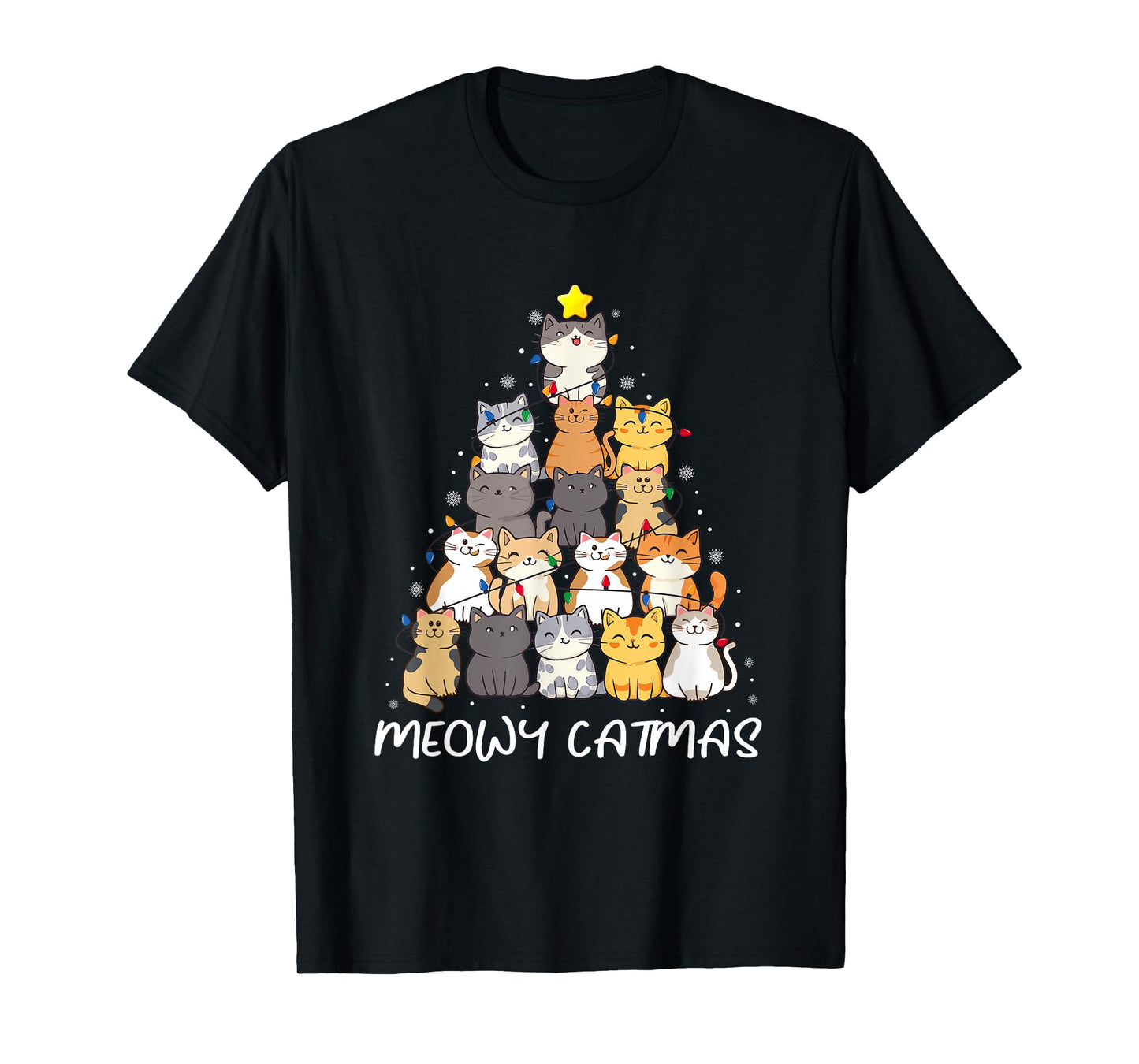 Meowy Catmas Cat Christmas Tree Merry Catmas Boys Girls Kids T-Shirt