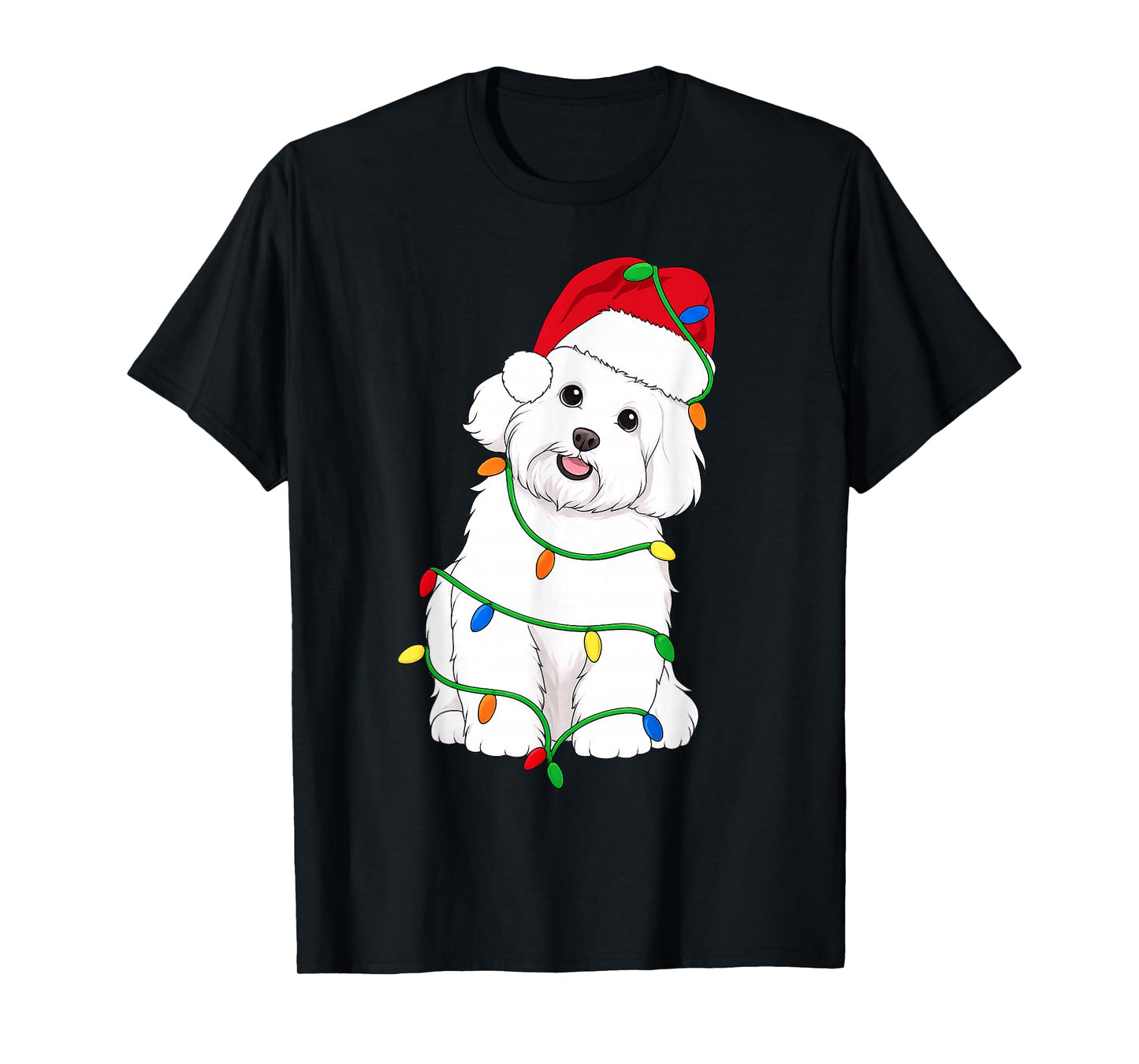 Maltese Dog Christmas Tree Lights Holiday Dog Lover T-Shirt