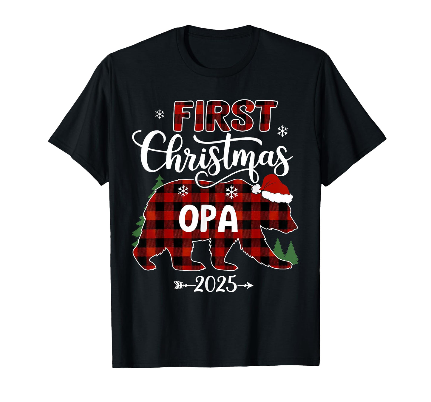 Pregnancy First Christmas Opa Red Plaid Bear Santa 2025 T-Shirt