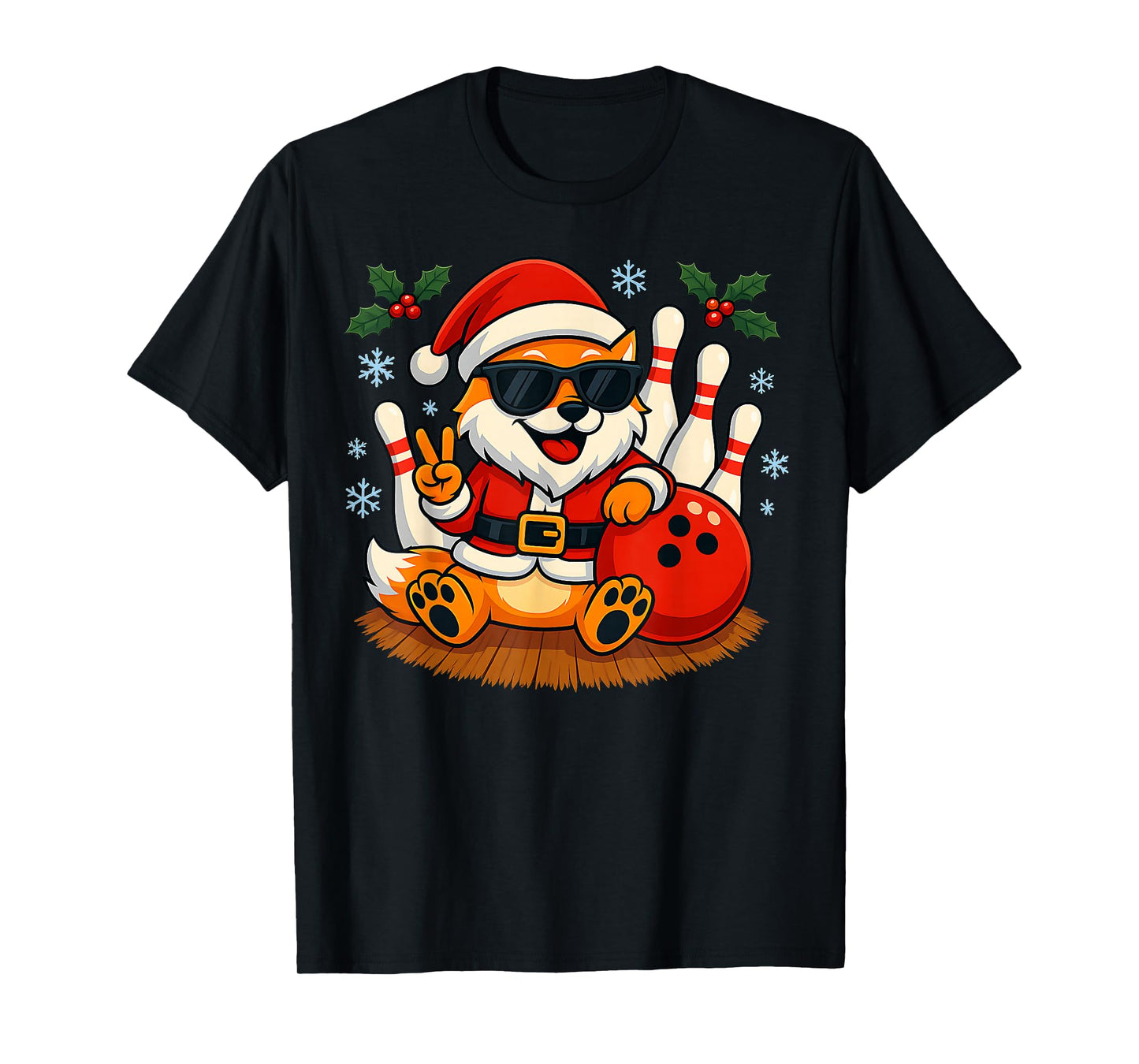 Santa Foxe Bowling Christmas Funny Holiday Vibes Men Women T-Shirt