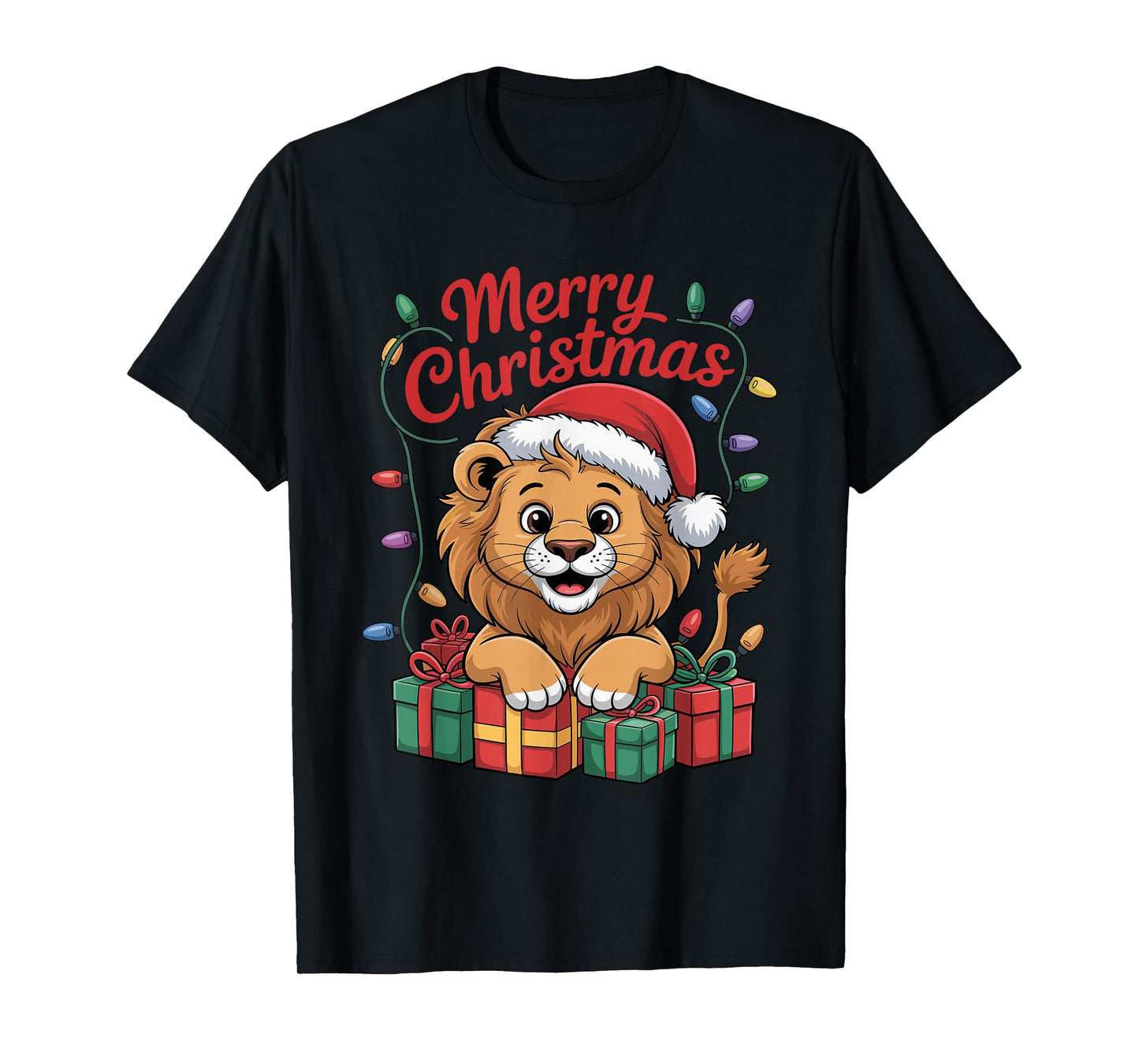 Lion Santa Hat Christmas Design Funny Wild Animal Lovers T-Shirt