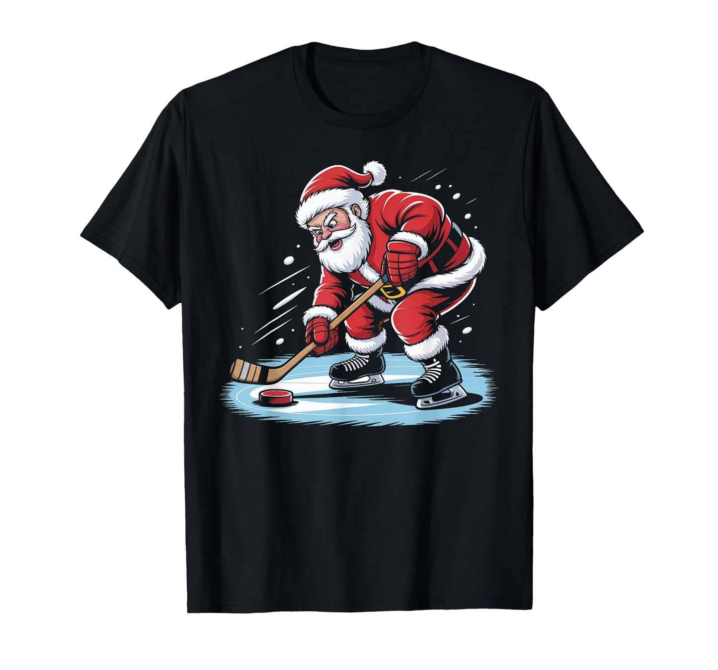 Santa Plays Ice Hockey Funny Christmas Winter Sports Holiday T-Shirt
