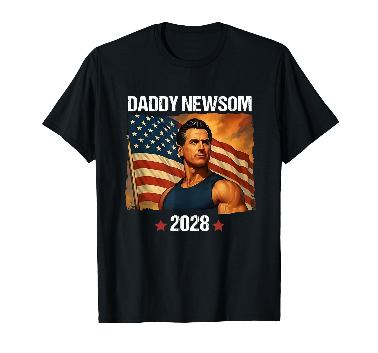 Gavin Newsom 2028 Political Satire Muscle American Patriot T-Shirt
