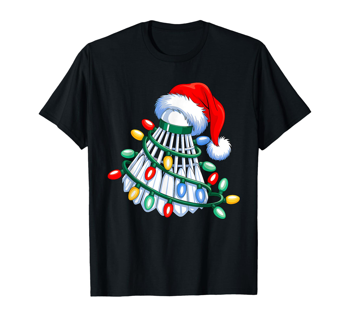 Badminton Santa Hat Christmas Badminton Lover Xmas Lights T-Shirt
