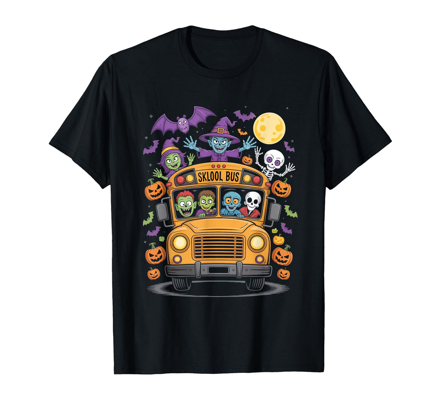 Halloween Sklool Bus Monster Kids Spooky Ride Night T-Shirt