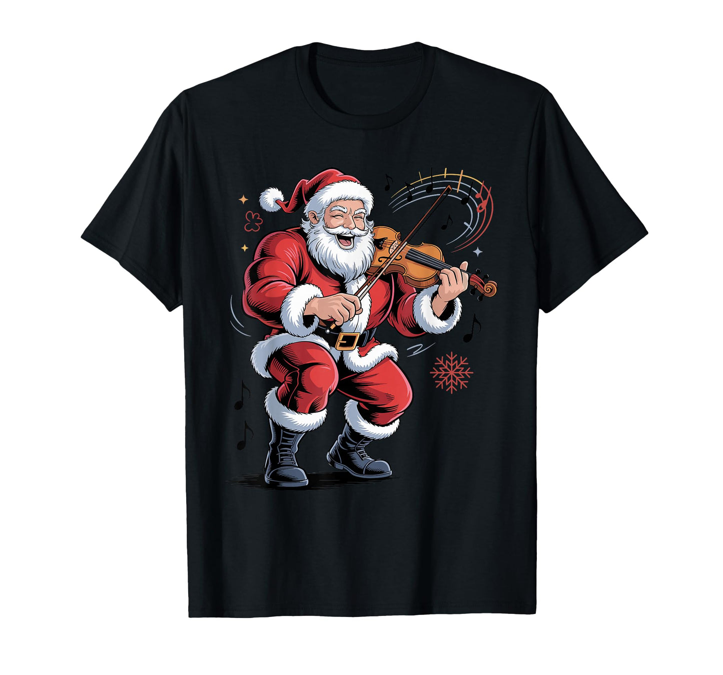 Santa Playing Violin Funny Holiday Christmas Xmas Pajama T-Shirt