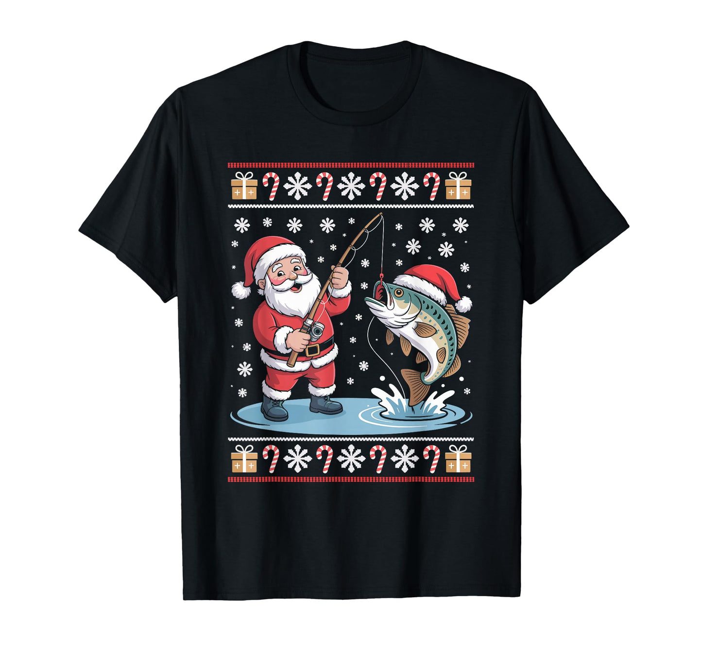 Funny Santa Claus Fishing Ugly Christmas Sweater Fisherman T-Shirt