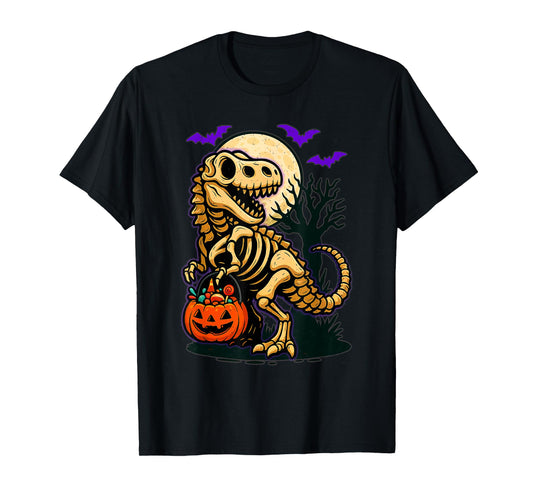 Dinosaur Skeleton Trick Or Treat Halloween T-rex Boys Girls T-Shirt