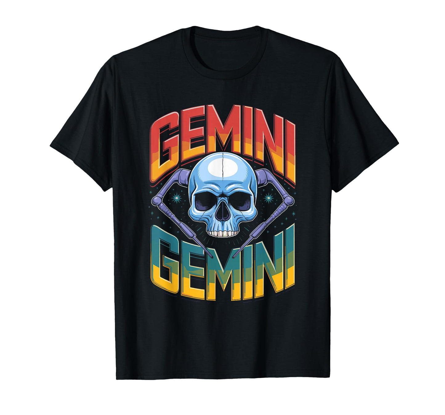 Gemini Witchcraft Zodiac Signs Art Skull Constellation T-Shirt