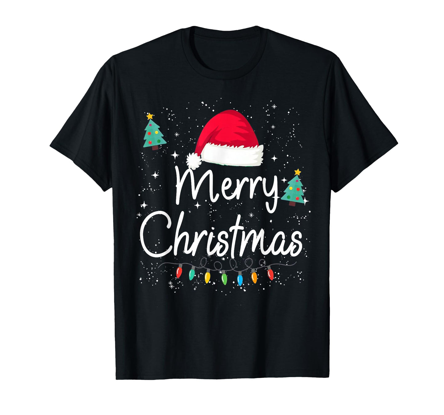 Merry Christmas Family Xmas Santa Hat Lights Men Women Kids T-Shirt