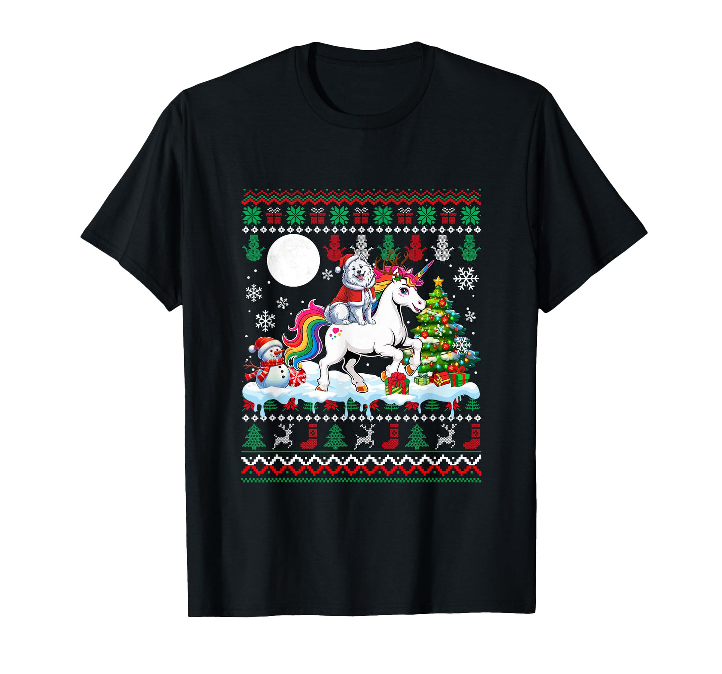 Santa Samoyed Riding Unicorn Sweater Christmas Owner Kids T-Shirt