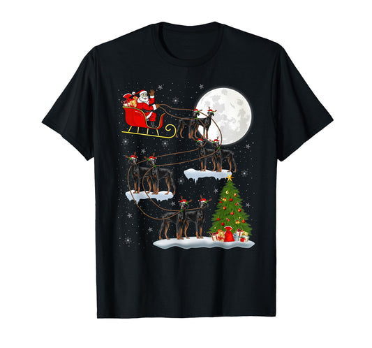 Doberman Pinscher Dog Santa Sleigh Flying Funny Christmas T-Shirt