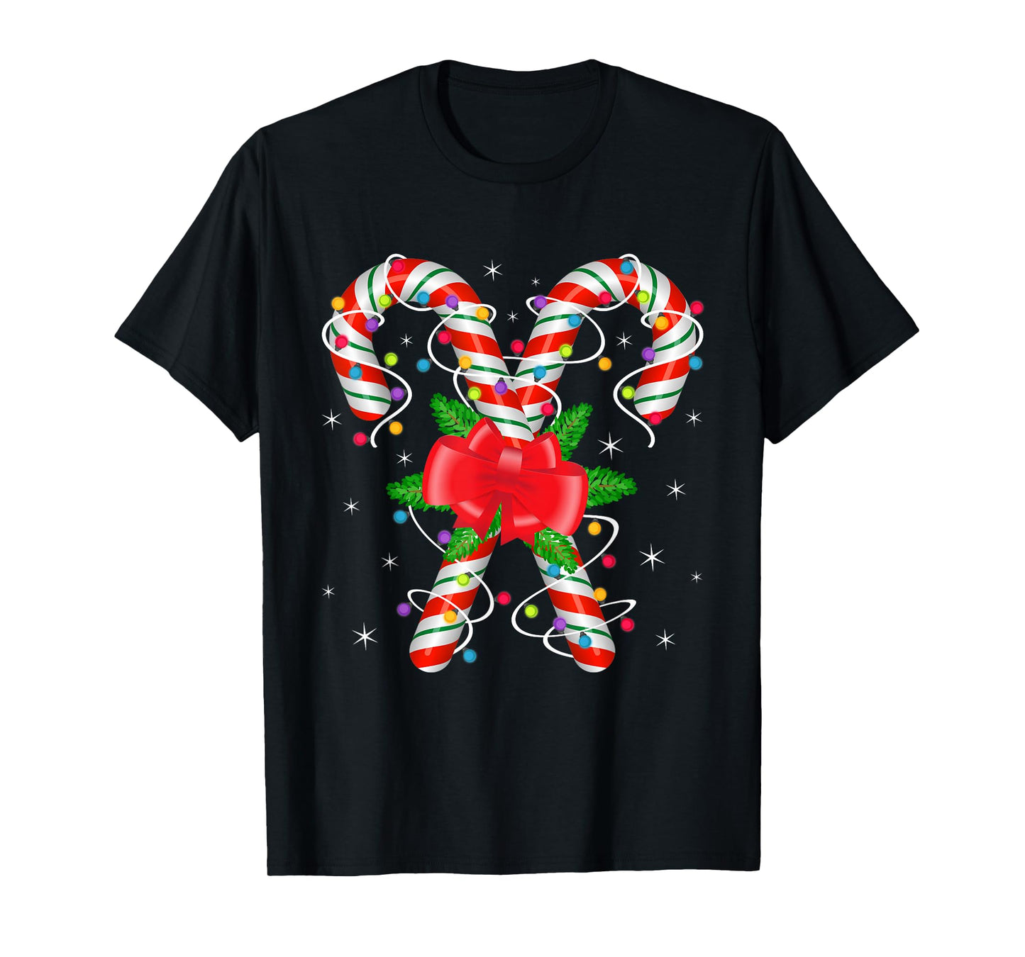 Coquette Bow Candy Cane Crew Christmas Sweet Xmas Lights T-Shirt
