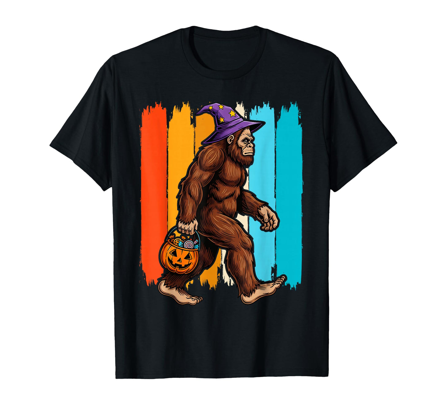 Bigfoot Sasquatch Witch Hat Retro Jack O Lantern Halloween T-Shirt