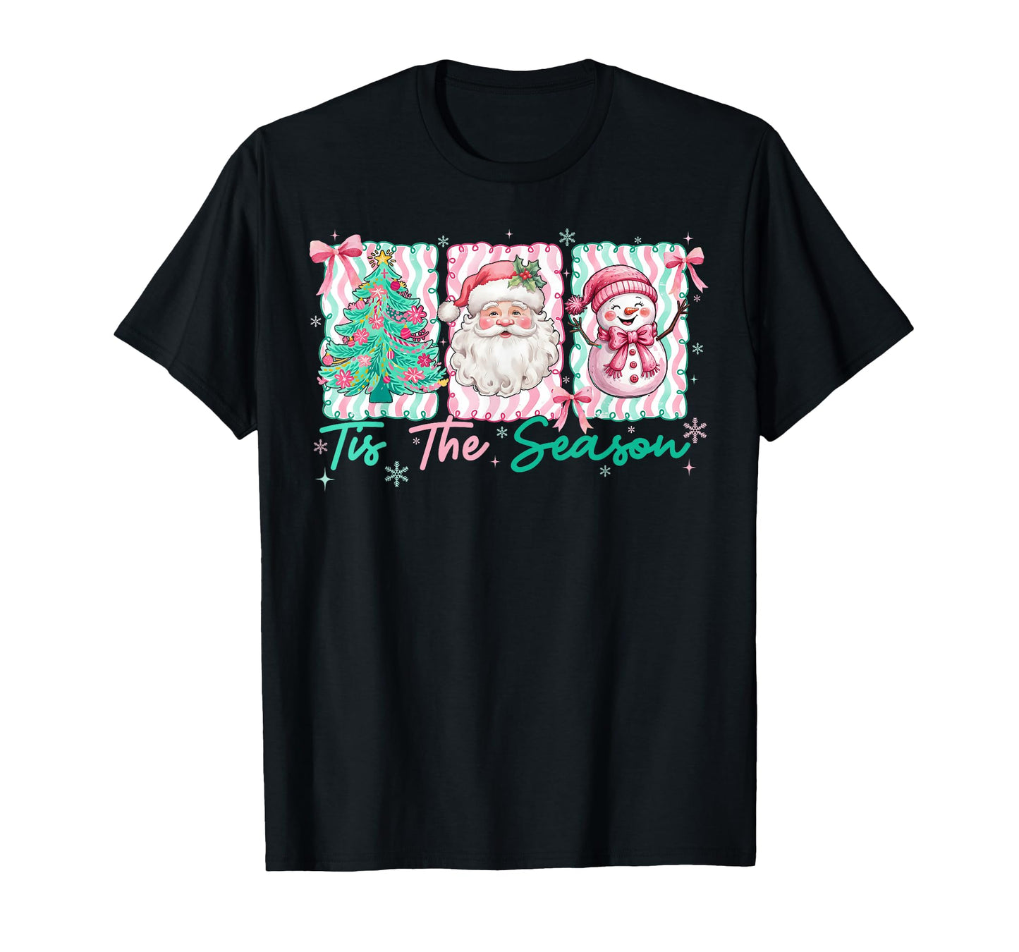 Preppy Tis The Season Santa Snowman Merry Christmas Tree T-Shirt