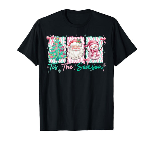 Preppy Tis The Season Santa Snowman Merry Christmas Tree T-Shirt