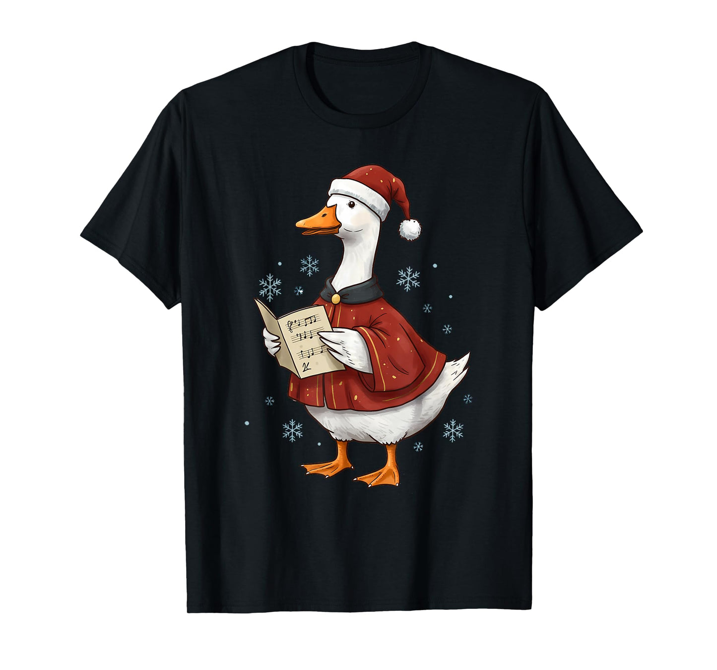 Festive Goose Caroler in Santa Hat Christmas Holiday T-Shirt