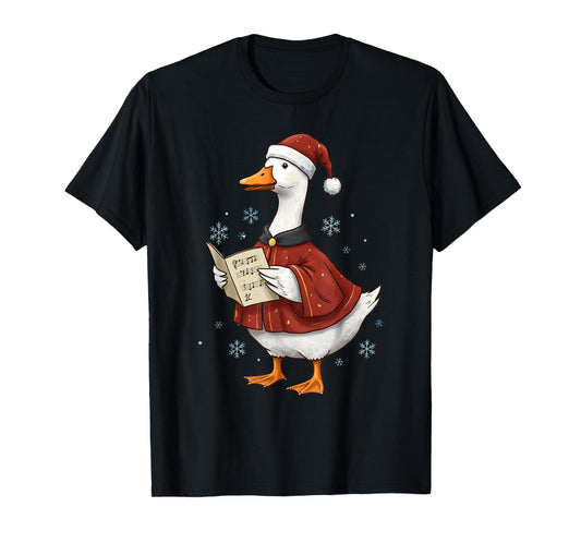 Festive Goose Caroler in Santa Hat Christmas Holiday T-Shirt