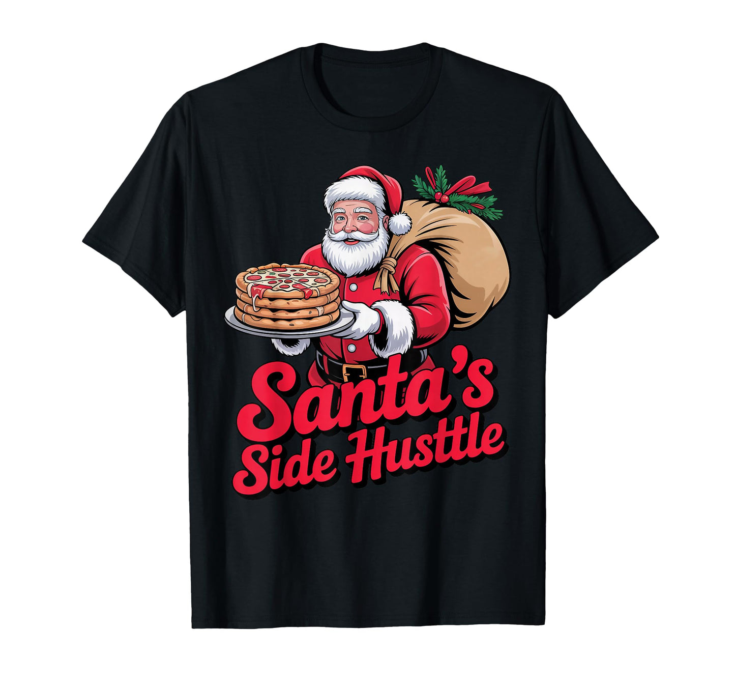 Santa’s Side Hustle - Santa Delivering Pizza on Scooter T-Shirt