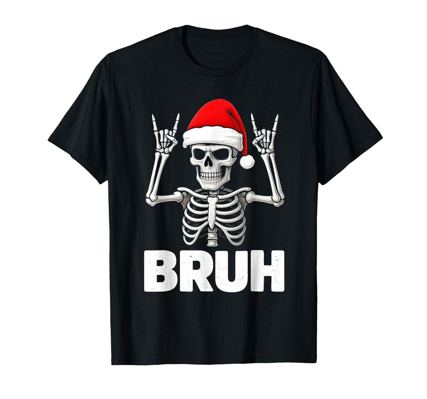 Bruh Skeleton Rock on Christmas Santa Hat for Men Boys Kids T-Shirt