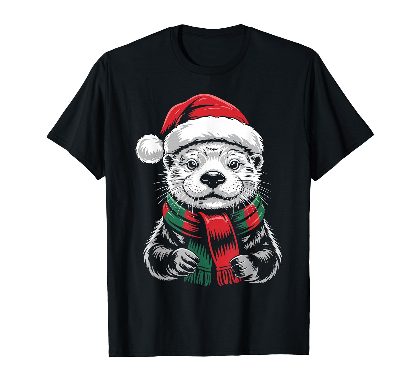 Sea Otter Xmas Santa Hat Scarf Christmas Costume T-Shirt